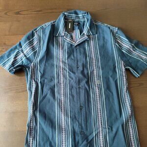 Express Men's Button Down Navy Blue Striped Embroidered Shirt Size XS NEW